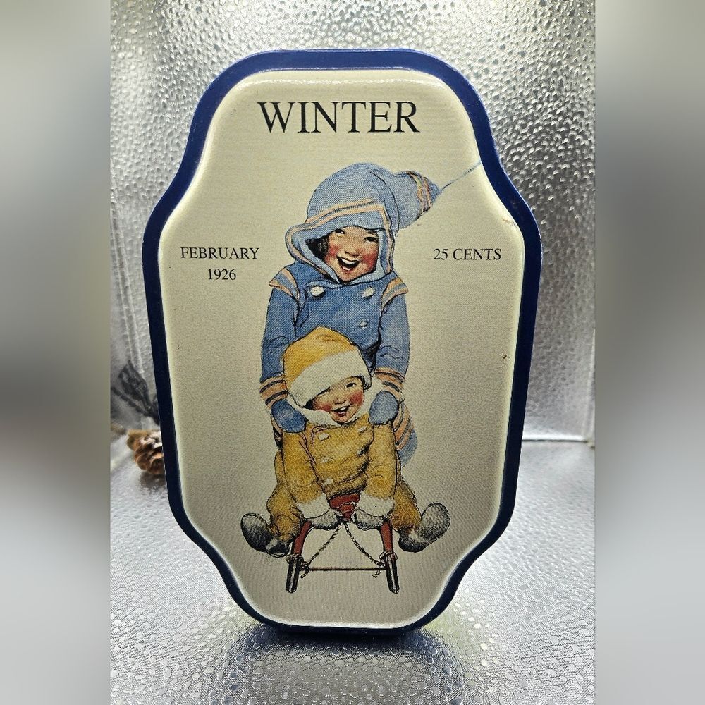 "5/$40" Vintage Good Housekeeping 1926 Winter Christmas Holiday Metal Tin Decor